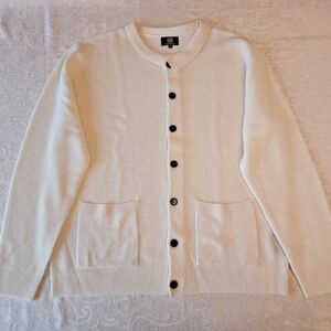 100% Nordic Wool Men's Cream Cardigan Sweater with Button Detail, Snover, XL New